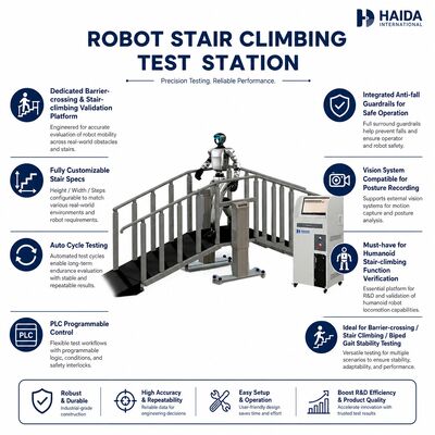 Robot Stair Climbing Test Station Stair Climbing Testing Equipment Customizable Stair Specs PLC Control Anti Fall Guardrails