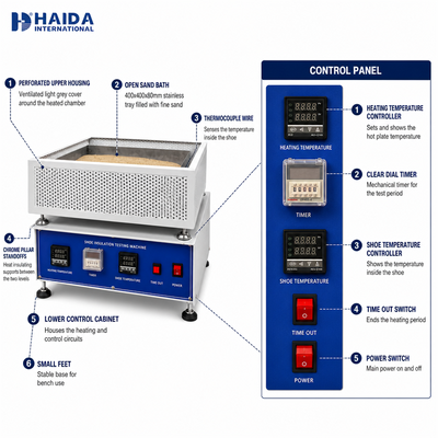 HAIDA Footwear Heat Insulation Tester Whole Shoe Thermal Insulation Testing Machine ISO 20344 5.12 Shoe Testing Equipment