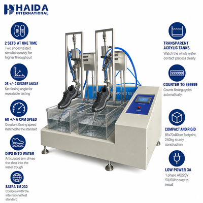 HAIDA Dynamic Footwear Water Resistance Tester Shoe Waterproof Testing Machine SATRA TM 230 Standard Shoe Test Equipment